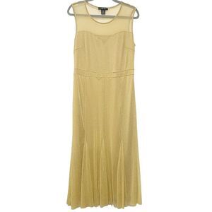 Women's Yellow Gold Sheer Metallic Sleeveless Maxi Mermaid Evening Dress 1X